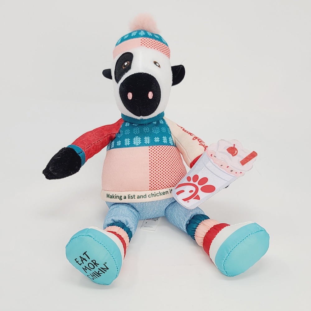 Chick-fil-A Holiday Cow Peppermint Shake Plush Toy 2023 Multi-Color Winter